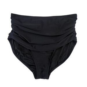 Coastal Blue Swim Briefs 1X Black High Waist Ruched Shaping Summer Bikini Bottom